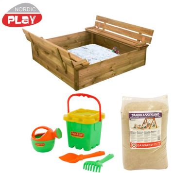 SANDLÅDA NORDIC PLAY MED LOCK OCH GRÖN SET INKL 240KG SAND