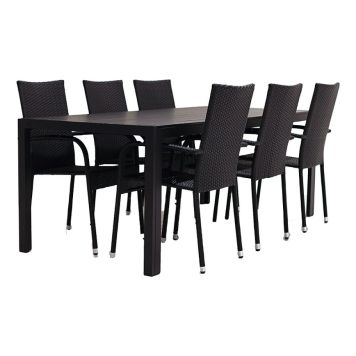 MATGRUPP SUNFUN BORD SANDVIK 205CM +6 STAPELSTOLAR IDA SVART