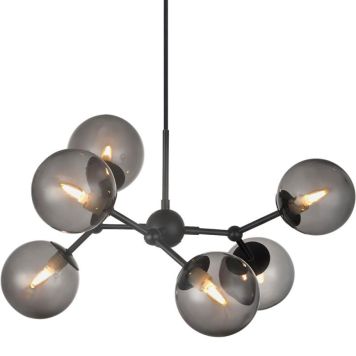 TAKLAMPA HALO DESIGN ATOM 6L SVART/RÖK GLAS Ø57CM
