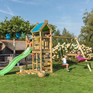LEKTORN JUNGLE GYM NOMAD SANDLÅDA, 2 GUNGOR, MÖRKGRÖN RUTSCHKANA