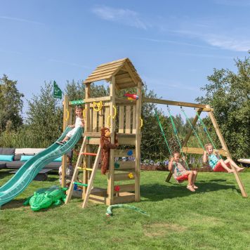 LEKTORN JUNGLE GYM SAFARI SANDLÅDA, 2 GUNGOR, MÖRKGRÖN RUTSCHKANA