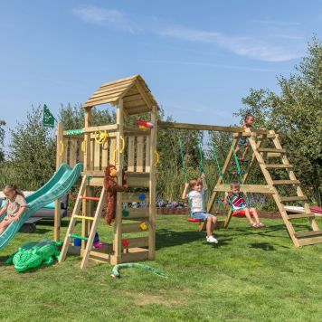 LEKTORN JUNGLE GYM SAFARI SANDLÅDA, 2 GUNGOR, MÖRKGRÖN RUTSCHKANA