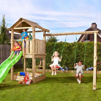 LEKTORN JUNGLE GYM HOUSE INKL SANDLÅDA, 2 GUNGOR RÖD