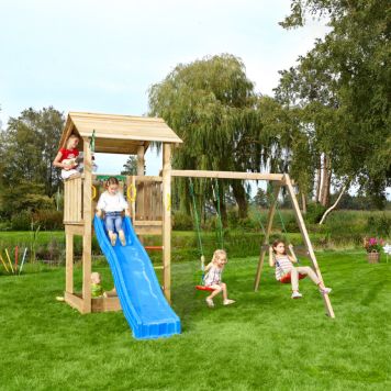 LEKTORN JUNGLE GYM CASA INKL KIKARE, SANDLÅDA, 2 GUNGOR RÖD