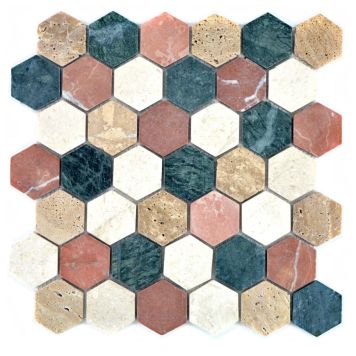 MOSAIK HEXAGON MARBLE MIX 29,8X30,5CM PRIS PER ARK