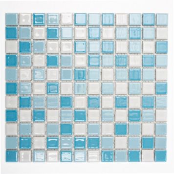 MOSAIK WELSCHEIT MIX BLÅ/VIT GLOSSY 2.5X2.5CM PRIS PER ARK