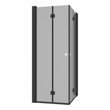 DUSCHHÖRNA CAMARGUE VAL VIK MED HYLLA SVART/RÖKFÄRGAT GLAS 90x80 CM
