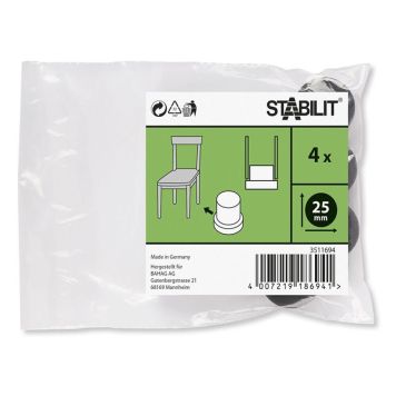 MÖBELTASSAR STABILIT SVART 25MM 4ST
