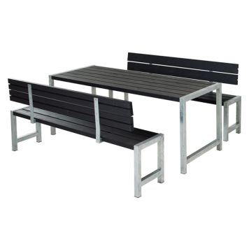 TRÄDGÅRDSMÖBEL PLUS BORD/BÄNKSET 2 RYGGSTÖD SVART