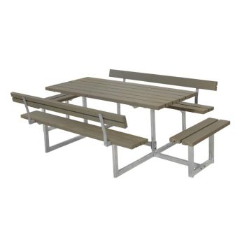 TRÄDSGÅRDSMÖBEL BORD/BÄNKSET BASIC 2 RYGGSTÖD GRÅBRUN