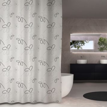 DUSCHDRAPERI GIPSY BLOMMOR LJUSGRÅ 180X200CM