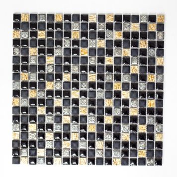 MOSAIK SQUARE MIX RESIN/STEN SVART 1,5X1,5CM PRIS PER ARK
