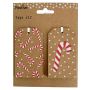 JULETIKETTER POLKAGRIS MANILLA 5X9CM 12-PACK
