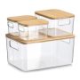 FÖRVARINGSLÅDA ZELLER SET PLAST/BAMBU 4-PACK